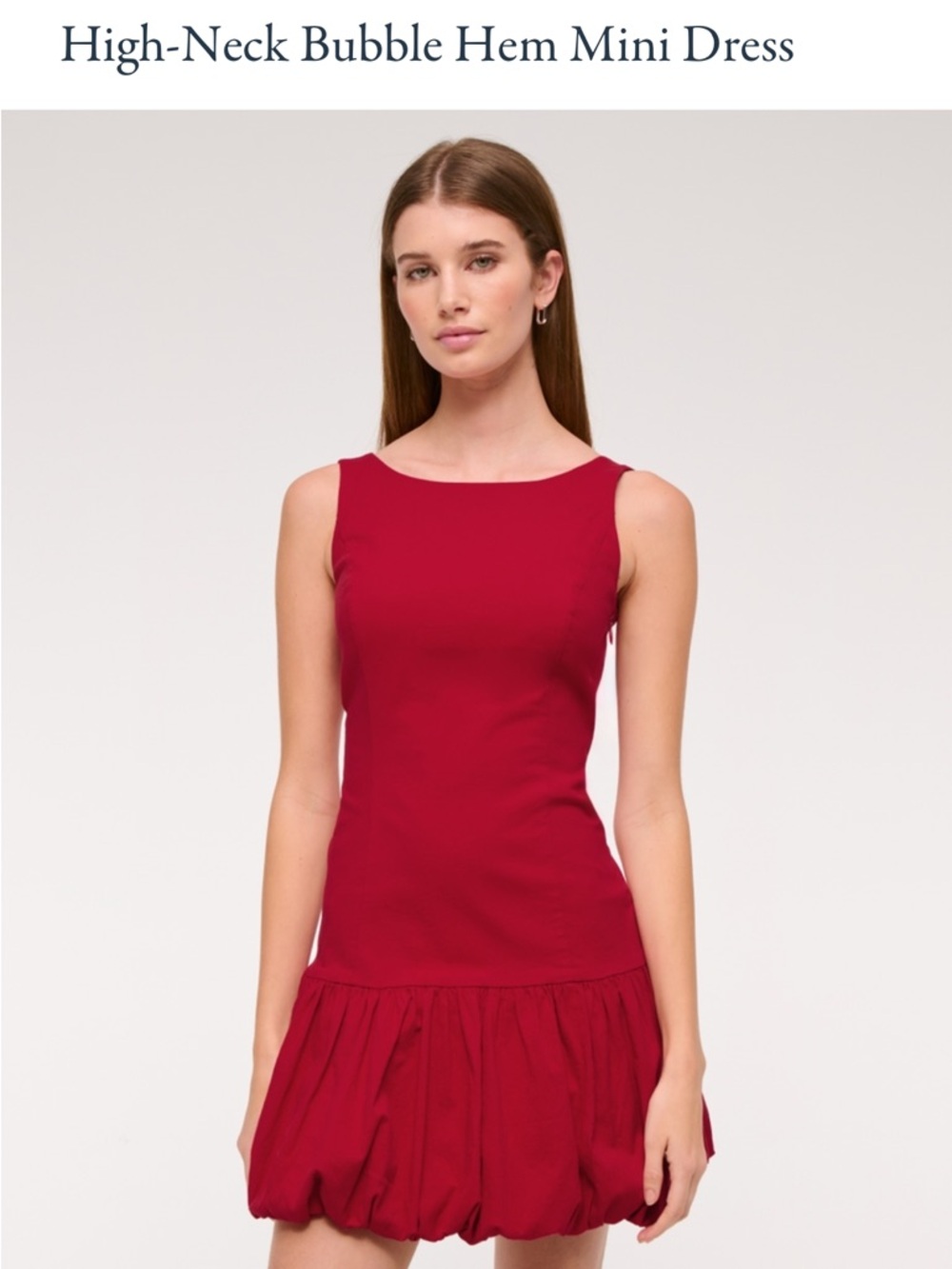 Abercrombie & Fitch High-Neck Bubble-Hem Mini Dress in Red